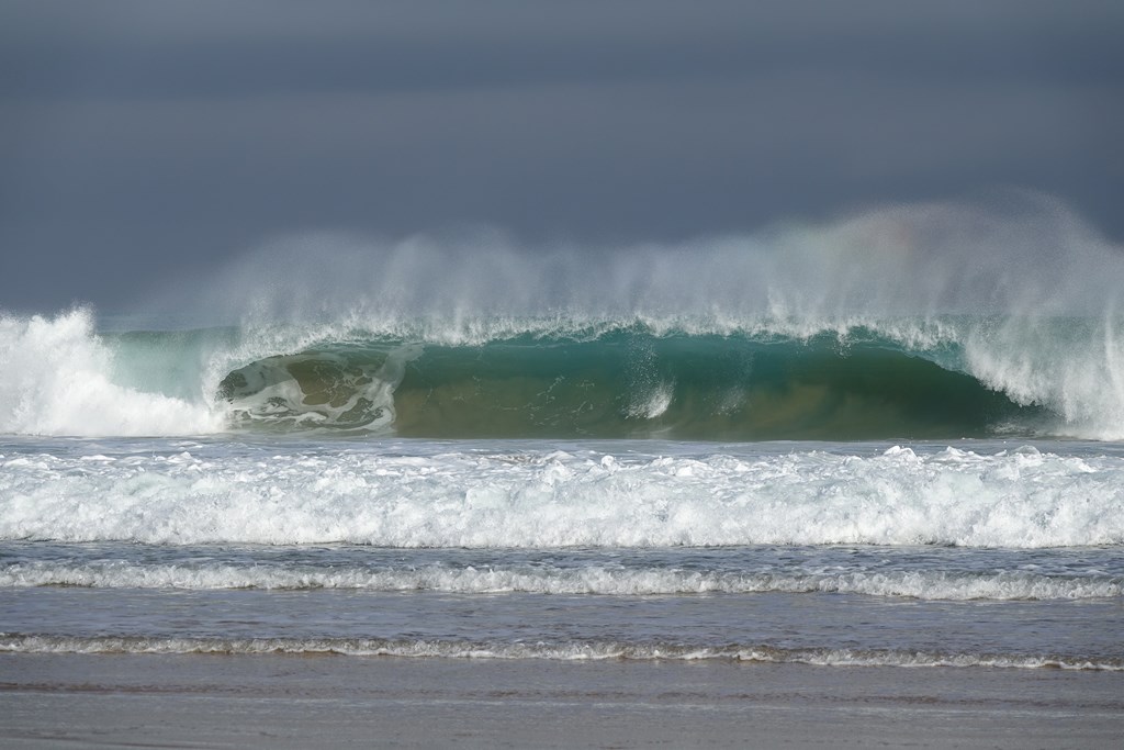 Ola con cabellera
Fuerte viento en el Cantábrico, acompañado de una mar combinada de 5 a 7 metros a mediados del mes de enero. El viento produce una apreciable cabellera en el oleaje. Como muestra, esta foto tomada a mediodía en la playa de El Sardinero de Santander ( Cantabria ).
