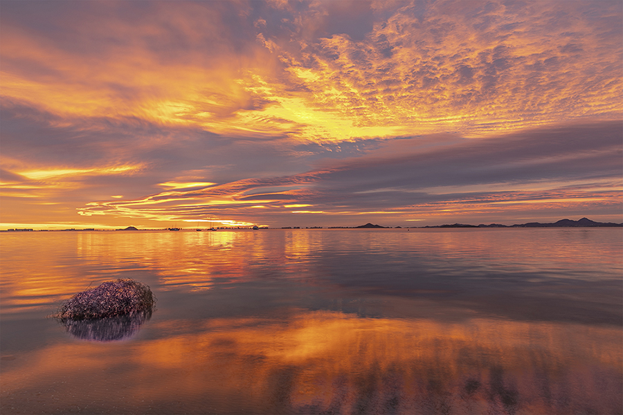 Incandescente
Los amaneceres otoñales en el Mar Menor propician formidables candilazos que se reflejan en sus especulares aguas.

