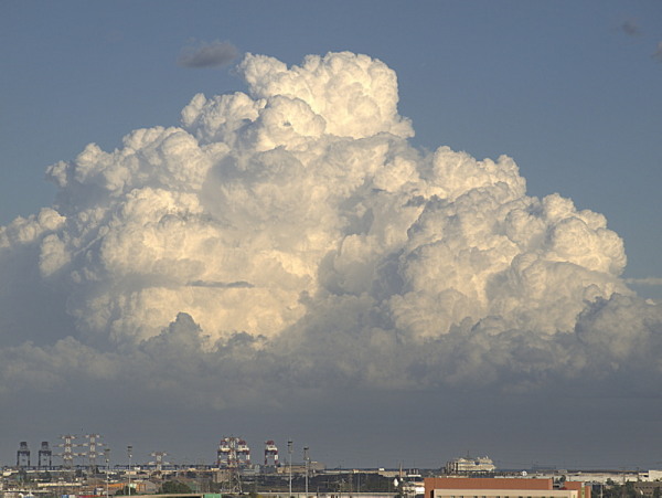 Convección sobre el mar
Un cúmulus congestus que formaba parte de un tren convectivo pero que, a pesar de su amenazador aspecto, no llegó a cumulonimbus.
