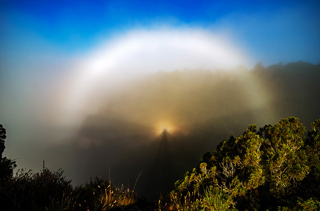 Arco de niebla con Espectro de Brocken
En el embalse de Sau son habituales las nieblas y en esta ocasión la niebla llegaba a la zona elevada del valle, concretamente al excelente mirador y abismo "Roc del Migdia". Cuando se dispersaba pude fotografiar con el sol bajo a mi espalda, este arco de niebla acompañado por el Espectro de Brocken. En los abismos que rodean el embalse de Sau, bastantes días se pueden sacar fotos de fenómenos meteorológicos, sobre todo con las primeras luces del sol.  
