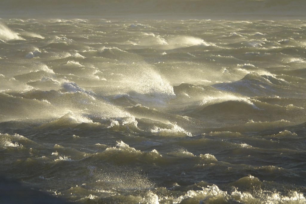 Surada en la bahía
Situación de fuerte temporal de viento del suroeste en el Cantábrico que, en Santander, supera los cien kilómetros por hora. Esta foto refleja la alteración de las aguas de la bahía a causa del viento citado, en el amanecer del 19 de diciembre.
