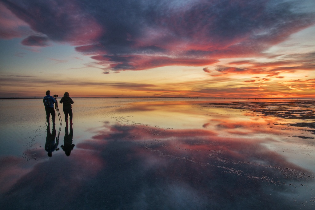 Fotografiando un Amanecer con candilazo
Esperando la salida de sol para fotografiarlo, un espectacular candilazo se refleja en el agua de la Bahía del Fangar del Delta del Ebro.
