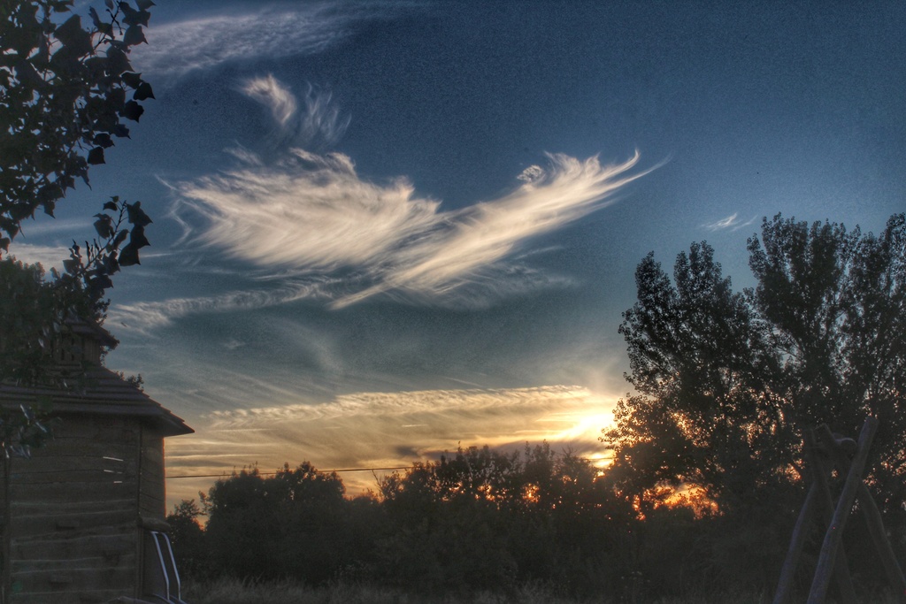 Bonito atardecer que ayudado por el viento que hacía formaron estos cirrus fibratus siempre llamativos 
