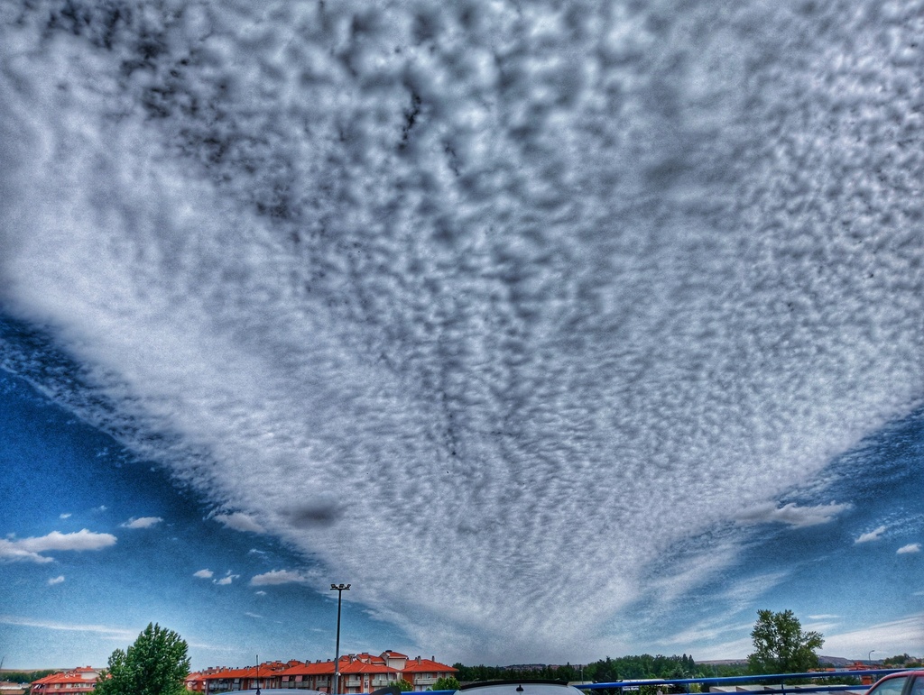 Atlas: Altucumulus stratiformis radiatus
Precioso cielo empedrado captado a la salida del hipermercado que no dejé escapar, últimamente salir a comprar me sale más rentable 
