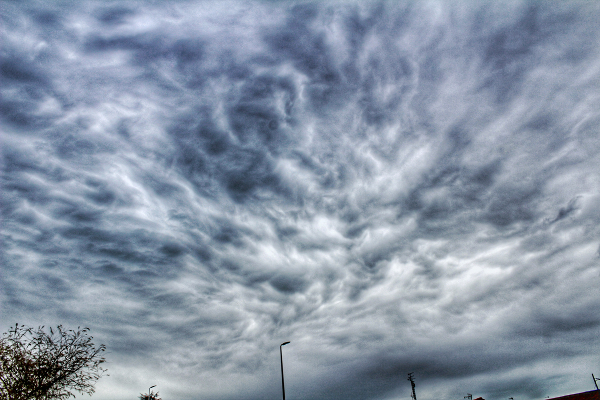 Aunque no se aprecia con mucha exactitud la forma típica de las nubes mammatus quería compartir este cielo de la mañana del sábado 16 de noviembre que trajo la entrada de vientos que al contrastar lo cálido con el viento más frío dejó cielos así 
