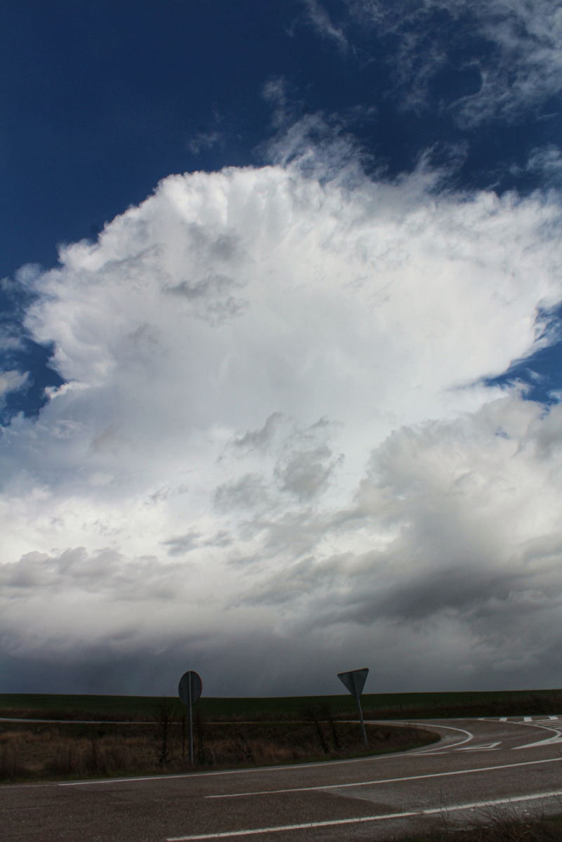 Ver un cumulonimbo y su cortina de precipitación con el cielo tan limpio es una oda a la auténtica primavera y un regalo para los sentidos, esto fue una serie de núcleos tormentosos que se desarrollaron tras el paso de un frente frío , espero que os guste 
