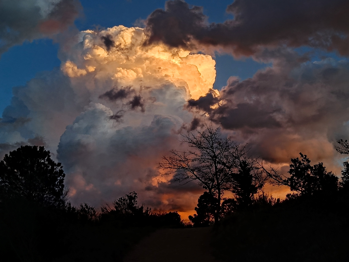 Desarrollo de una gran nube de tormenta en pleno enero, combinado con la luz del atardecer. 
