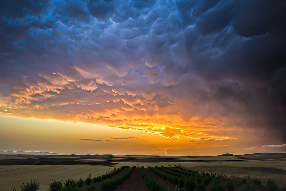 Justo cuando se ponía el sol hice esta foto de nubes tipo mammatus con una forma que me recuerda a un ovni gigante.
