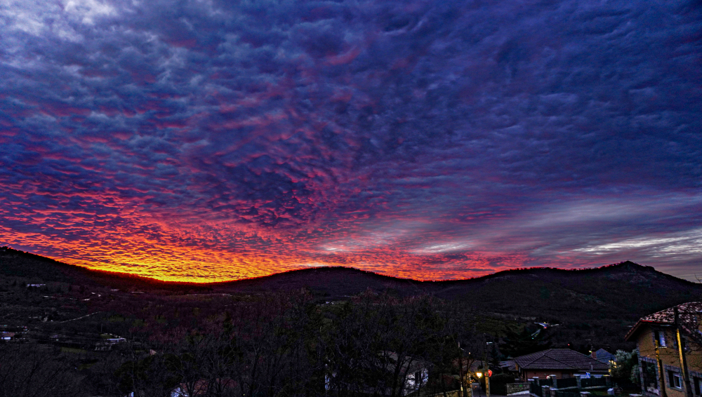 El 12 de enero de 2024 se pudo ver un espectacular amanecer con un muy colorido candilazo en una capa de altocumulus stratiformis 
