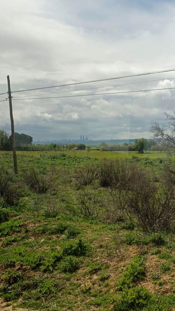 Y otro dia más pero esta vez de pasajero de coche, mirando por la ventana fijandome en madrid, y sus 4 torres, me encontre con este panorama casi peligroso, reflejando como bien dice "la calma antes de la tormenta" todo verde, claro, natural.
